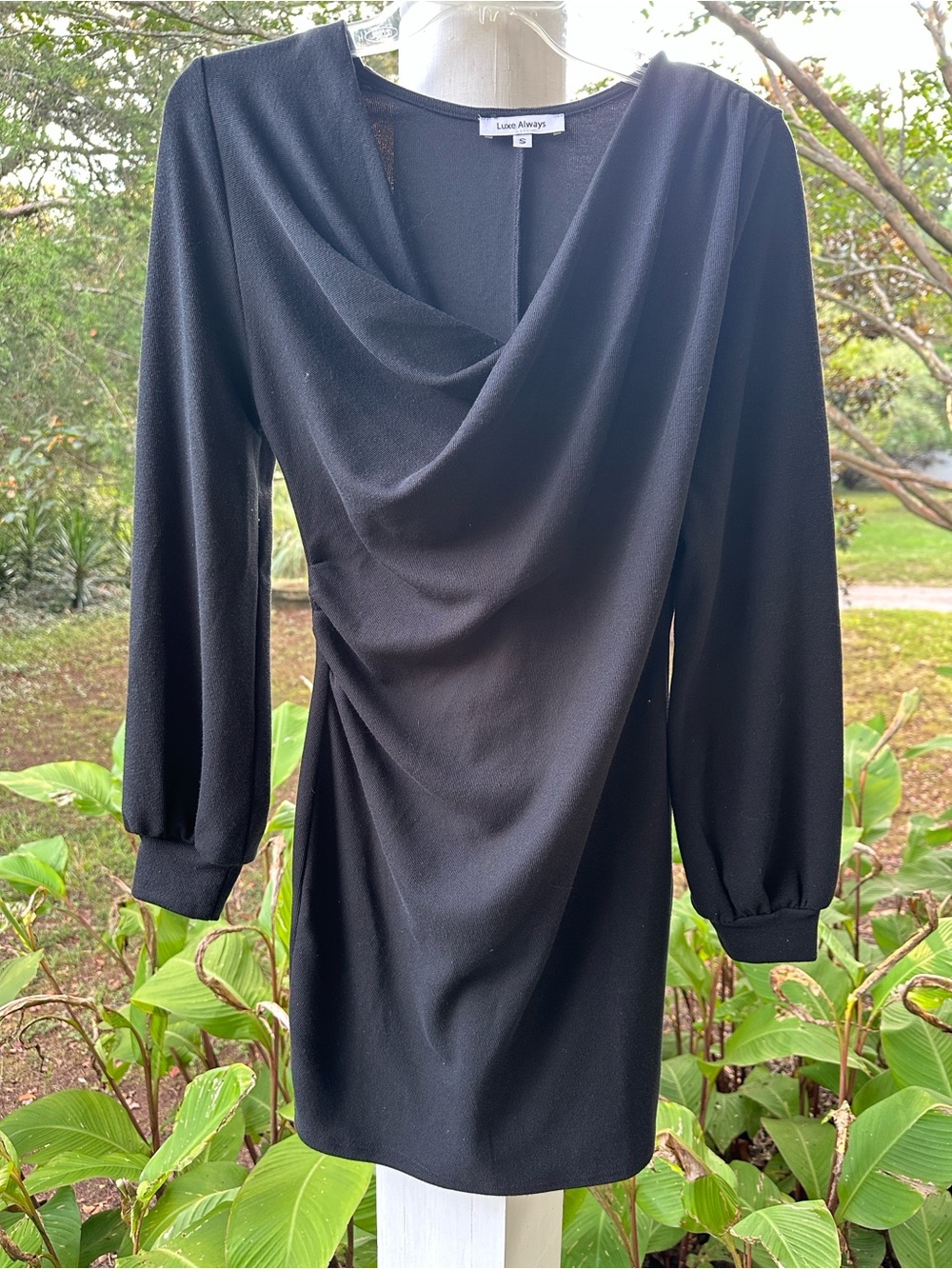 Always Black Draped Cowl Long-Sleeve Mini Dress